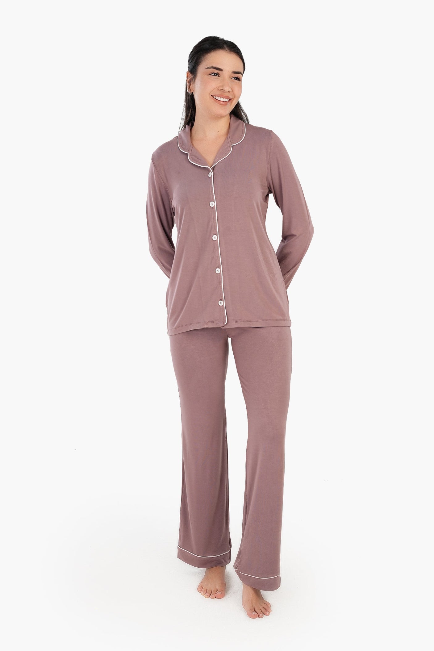 Carina - Viscose Contrast Piping Pyjama Set