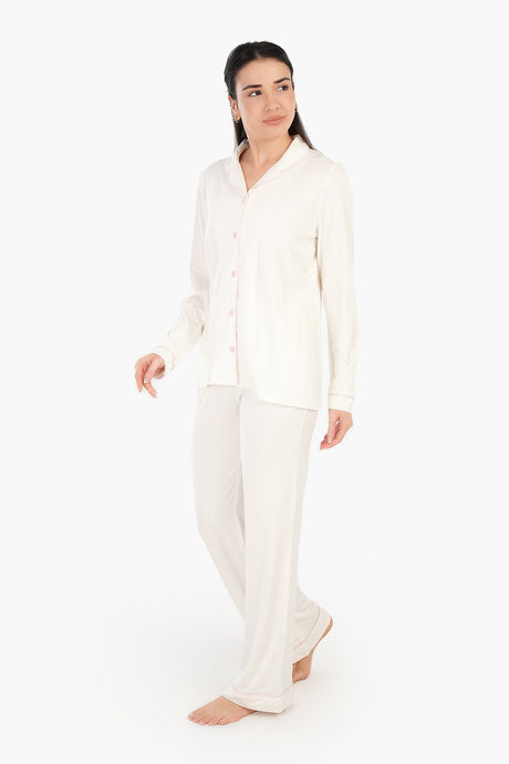 Carina - Viscose Contrast Piping Pyjama Set