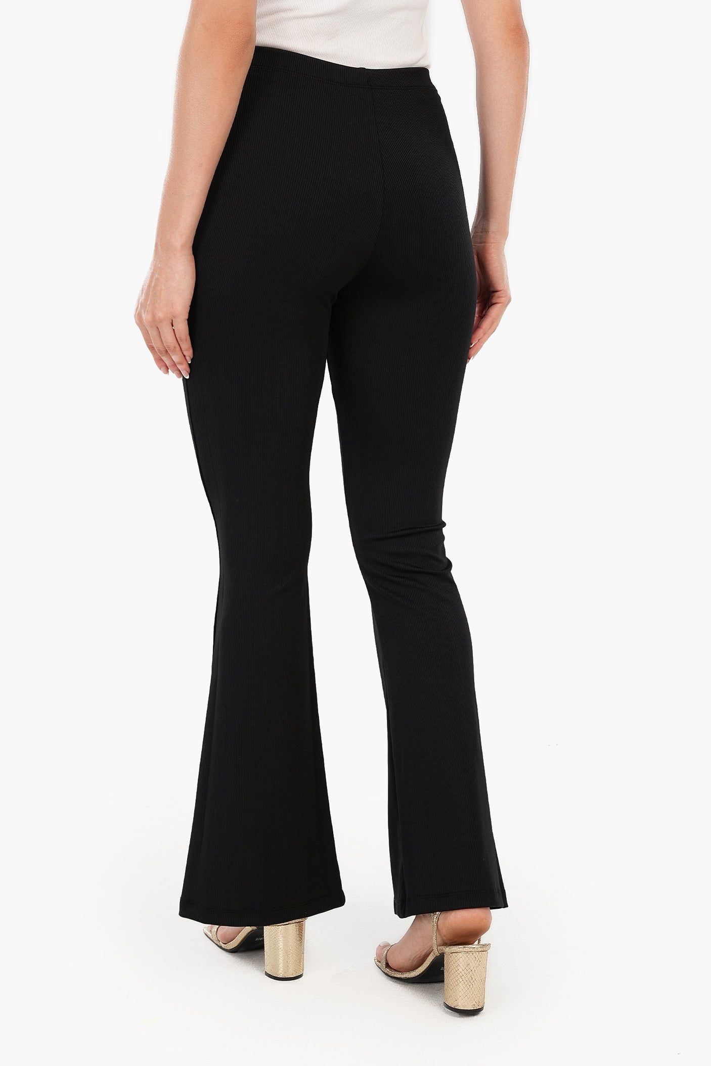 Carina - Black Ribbed Flare Pants
