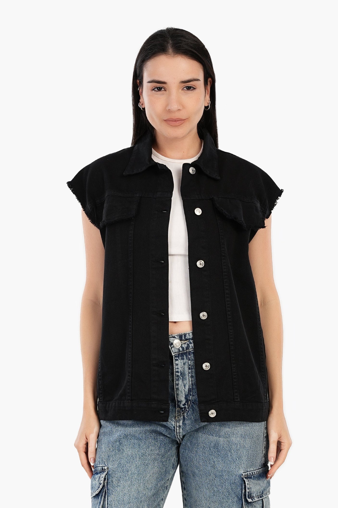 Carina - Raw Hem Denim Vest