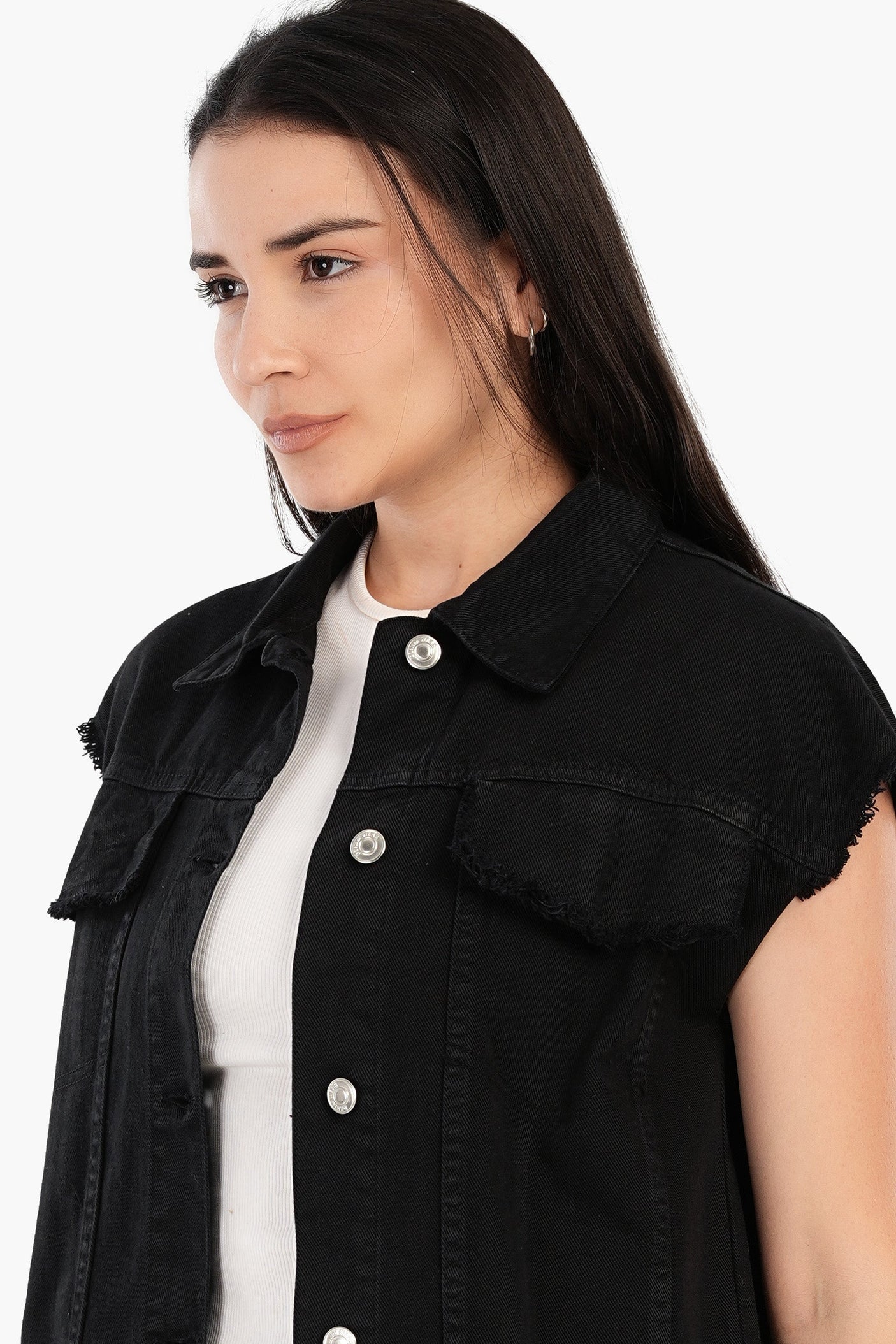 Carina - Raw Hem Denim Vest