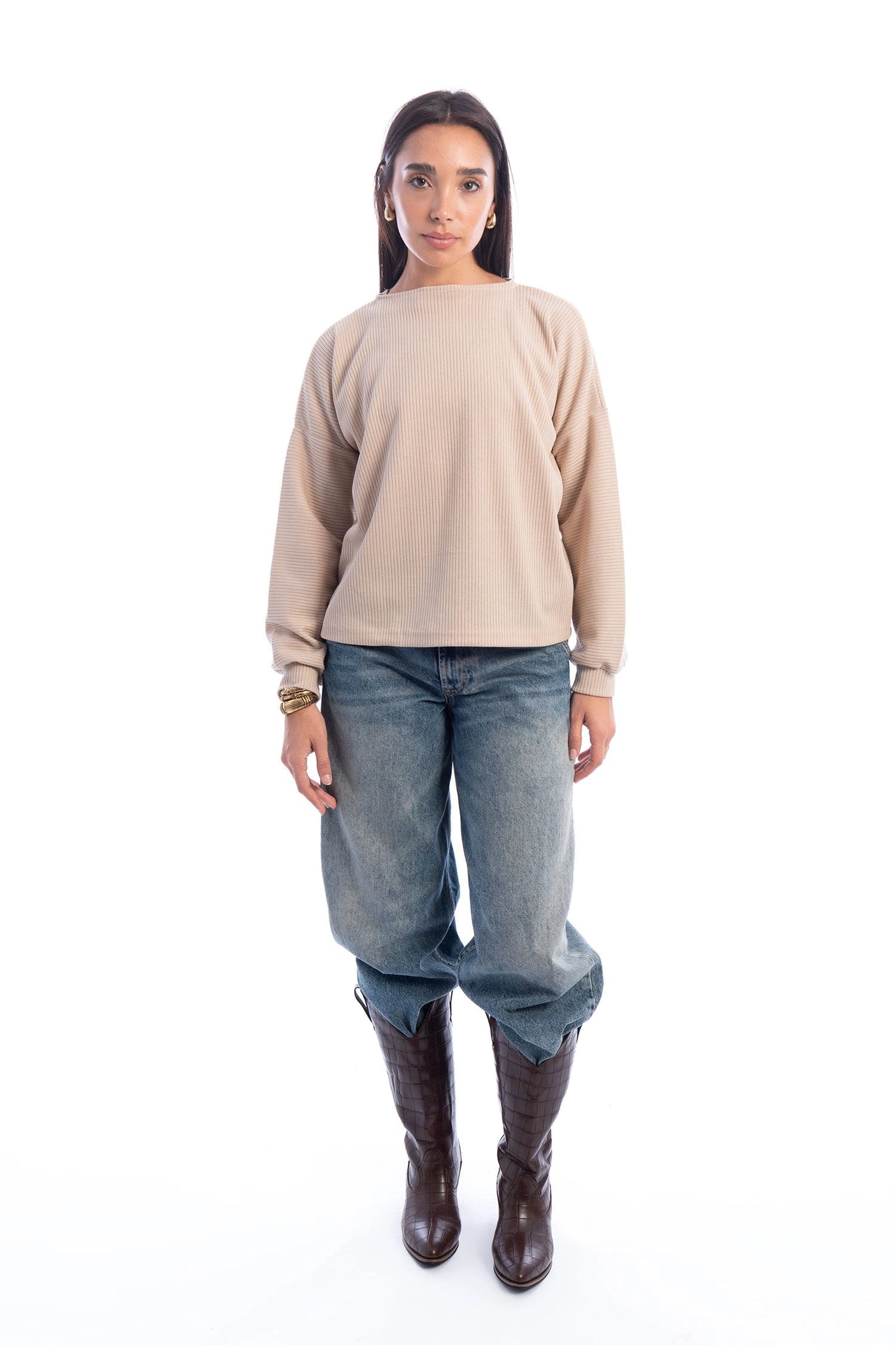 Hans-Solid Crew Neck Knitted Top