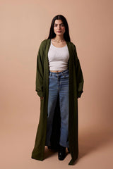 Hans-Long Puff-Sleeve Cardigan with Belt & Pockets