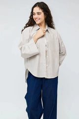 Hans-Casual Striped Oversized Shirt- Beige