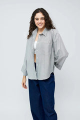 Hans-Casual Striped Oversized Shirt- Grey