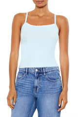 Forever21 -Ribbed Lace-Trim Cropped Cami-Women-sold bt FIG