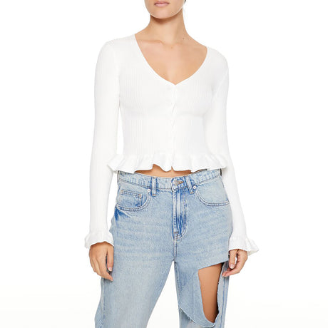Forever21 - Ruffle-Trim Cropped Cardigan Sweater for women - sold by FIG