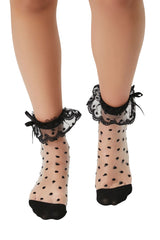 Forever21 -Polka Dot Ruffle-Trim Crew Socks-Women-sold bt FIG