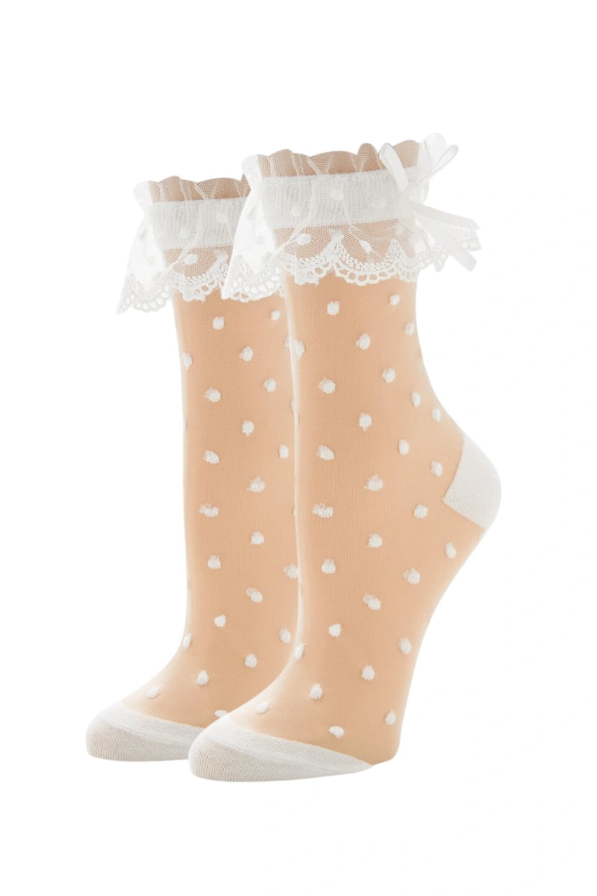 Forever21 -Polka Dot Ruffle-Trim Crew Socks-Women-sold bt FIG