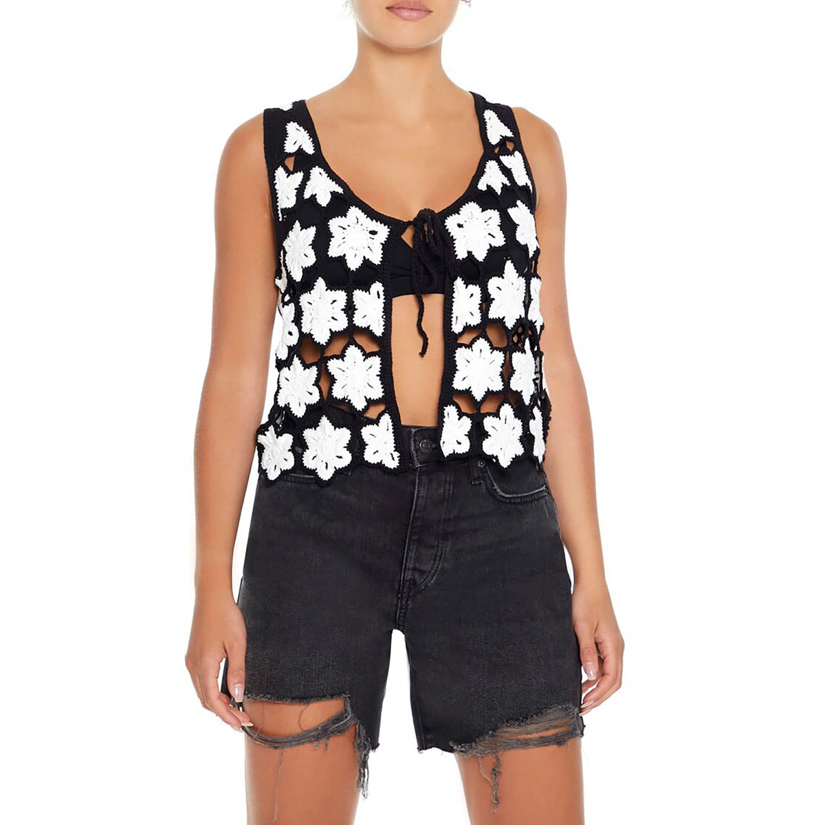 Forever 21 - Floral Sweater-Knit Crochet Top - Sold by FIG
