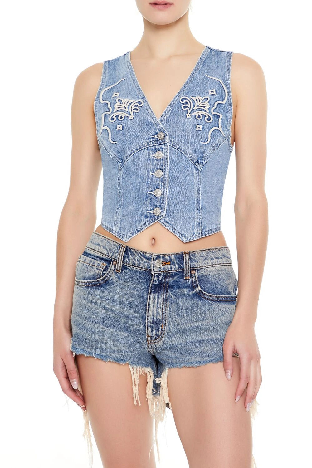 Forever21 -Embroidered Denim Vest-Women-sold bt FIG