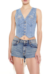 Forever21 -Embroidered Denim Vest-Women-sold bt FIG