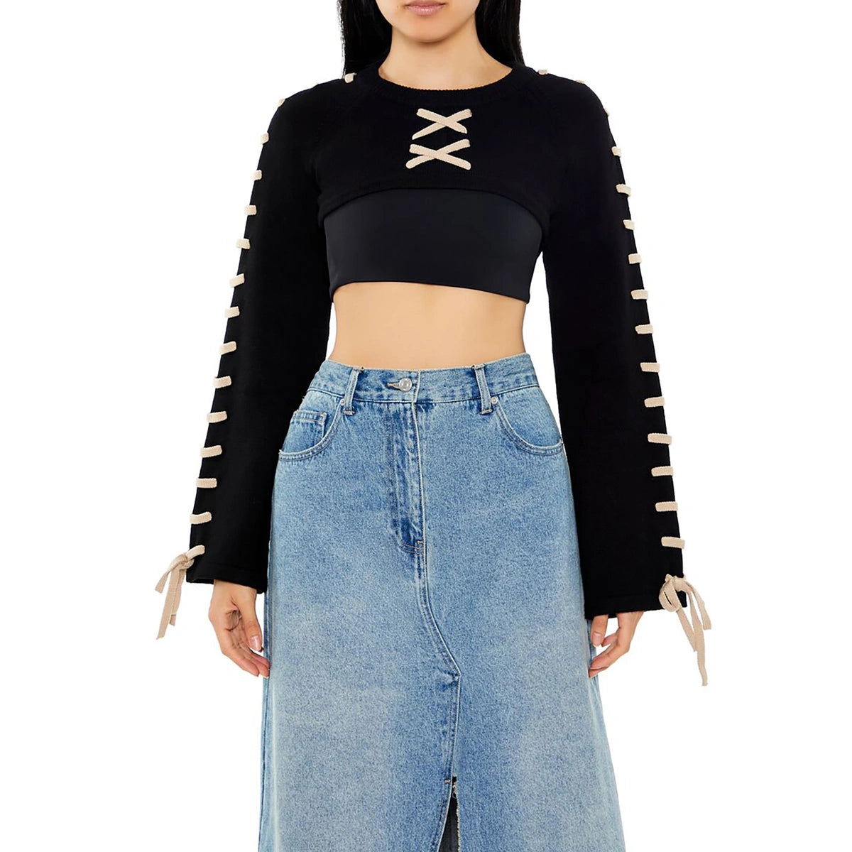 Forever 21 - Cropped Tie-Trim Sweater - Sold by FIG