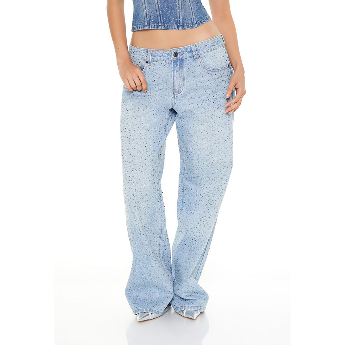 Forever21 - Rhinestone Low-Rise Baggy Jeans for women - sold by FIG