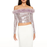 Forever21 - Faux Fur-Trim Sequin Crop Top for women - sold by FIG