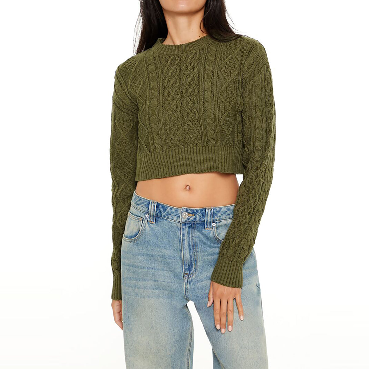 Forever21 - Cropped Cable Knit Sweater for women - sold by FIG