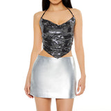 Forever21 - Metallic Cowl Neck Cropped Halter Top for women - sold by FIG