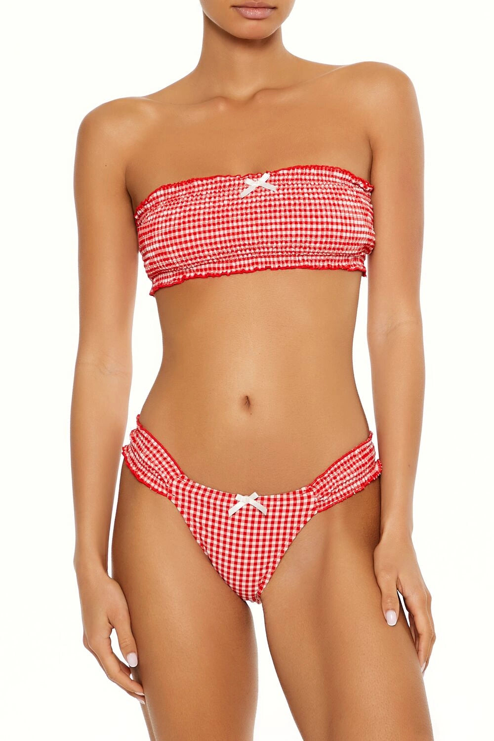 Forever21 -Smocked Gingham Bandeau Bikini Top-Women-sold bt FIG