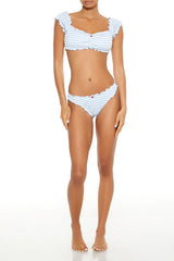 Forever21 -Seersucker Contrast Lettuce-Edge Bandeau Bikini Top-Women-sold bt FIG