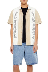 Forever21 -Embroidered Faux Suede Colorblock Shirt-Men-sold bt FIG
