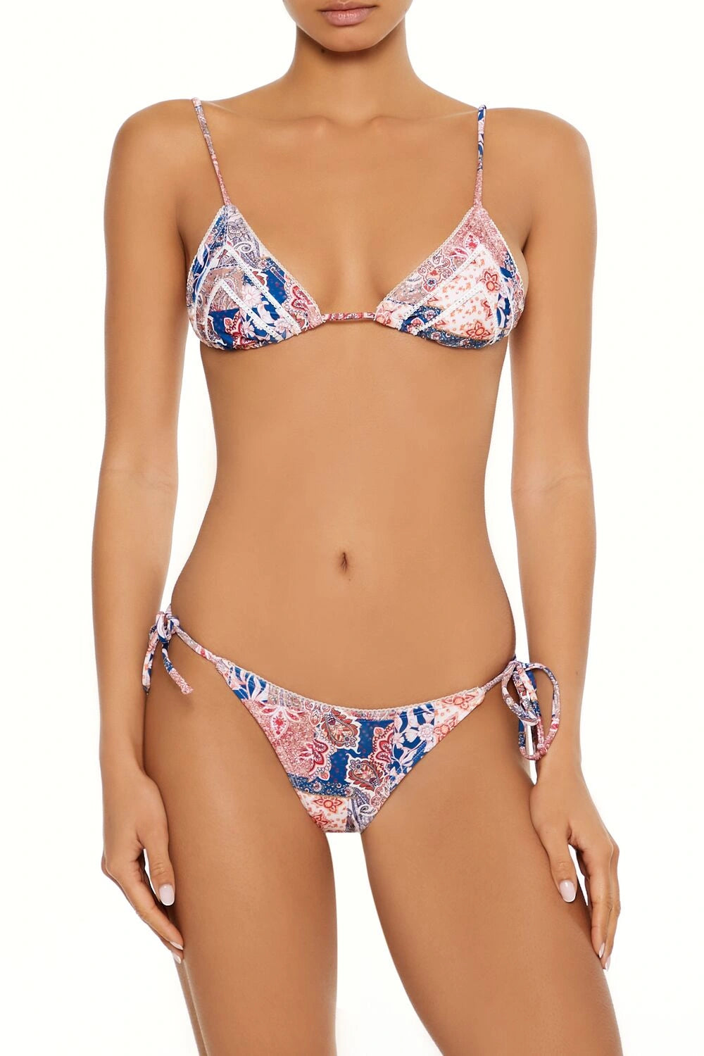 Forever21 -Boho Paisley Picot-Trim Triangle Bikini Top-Women-sold bt FIG