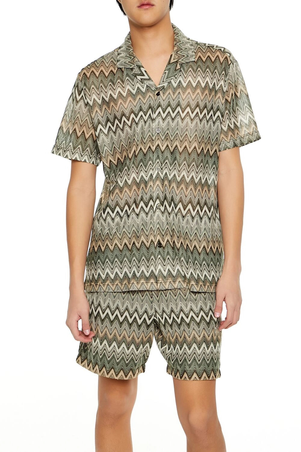 Forever21 -Multi Zigzag Button-Front Shirt-Men-sold bt FIG