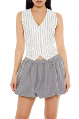 Forever21 -Pinstriped V-Neck Cropped Vest-Women-sold bt FIG