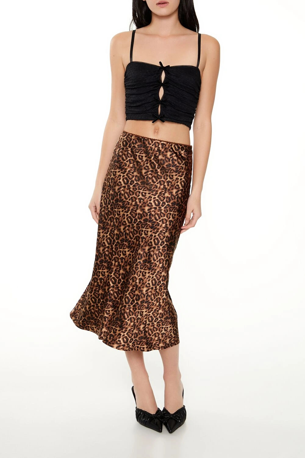 Forever21 -Leopard Print Slip Midi Skirt-Women-sold bt FIG
