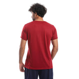 Red circle -  - Plain Pattern V Neck Slip On T-Shirt - Burgundy