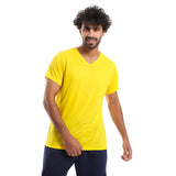 Red circle -  - Plain Pattern V Neck Slip On T-Shirt - Burgundy