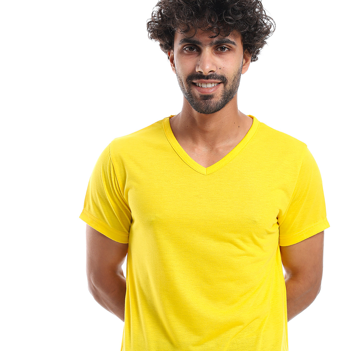 Red circle -  - Plain Pattern V Neck Slip On T-Shirt - Burgundy