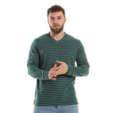 Red circle -  - V Neck Green Shades Slip On Striped Tee