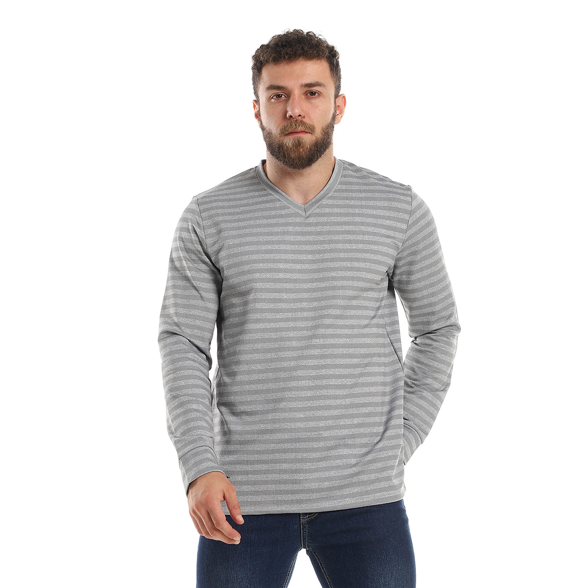 Red circle -  - Lightweight Slip On V-Neck Sweatshirt - Camel