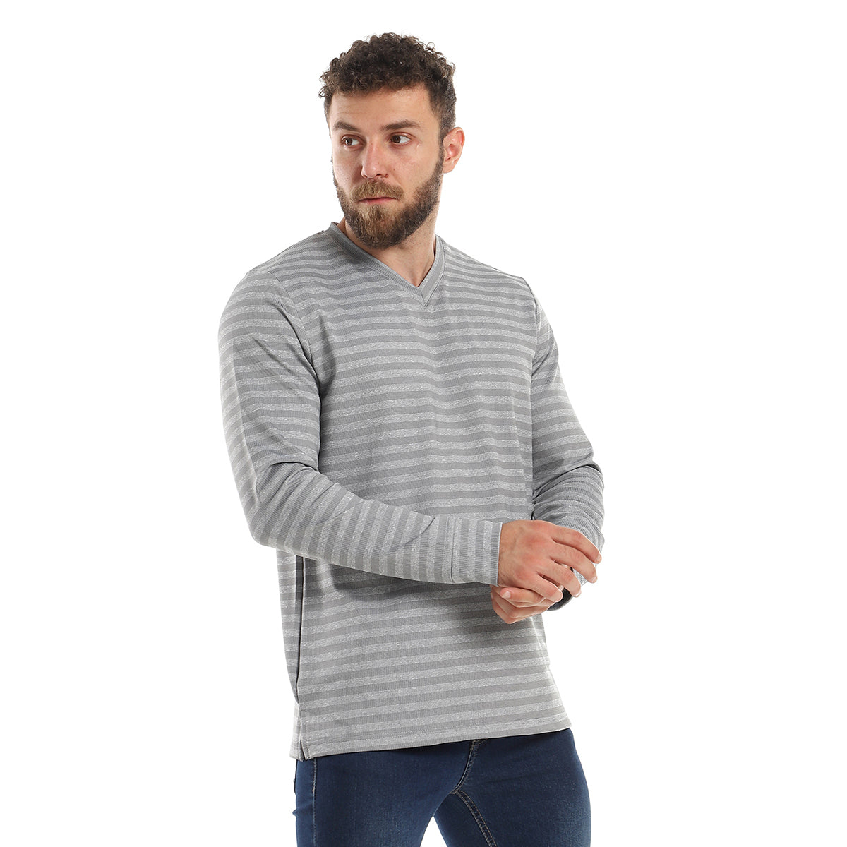 Red circle -  - Lightweight Slip On V-Neck Sweatshirt - Camel