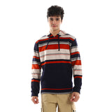 Red circle -  - Cotton Striped Slip On Hoodie - Navy Bue