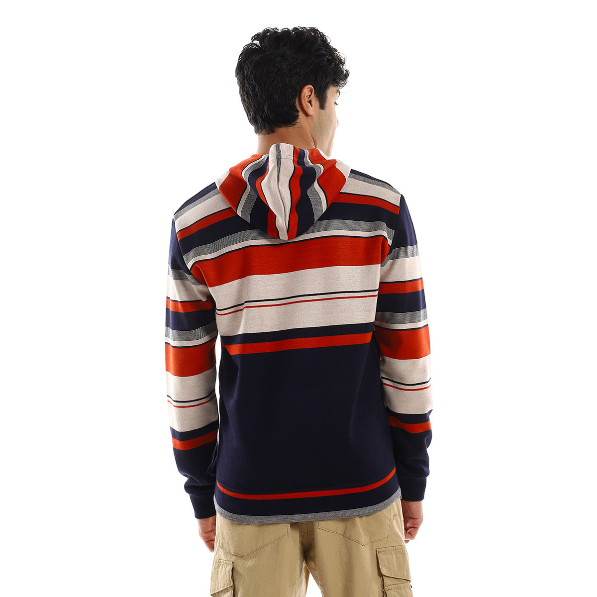 Red circle -  - Cotton Striped Slip On Hoodie - Navy Bue