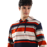 Red circle -  - Cotton Striped Slip On Hoodie - Navy Bue