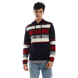 Red circle -  - Cotton Striped Slip On Hoodie - Navy Bue