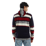 Red circle -  - Cotton Striped Slip On Hoodie - Navy Bue