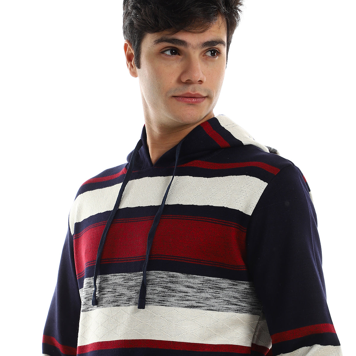 Red circle -  - Cotton Striped Slip On Hoodie - Navy Bue