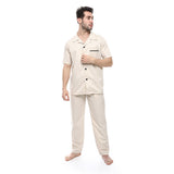 Red circle -  - Beige Turn Down Collar Elastic Waist Pajama Set