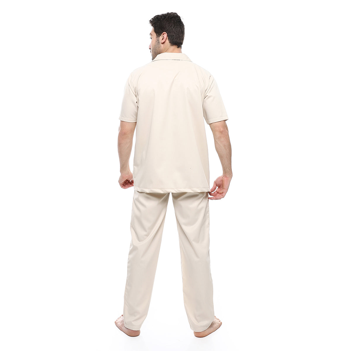 Red circle -  - Beige Turn Down Collar Elastic Waist Pajama Set