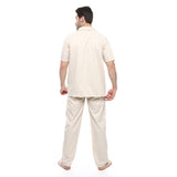 Red circle -  - Beige Turn Down Collar Elastic Waist Pajama Set
