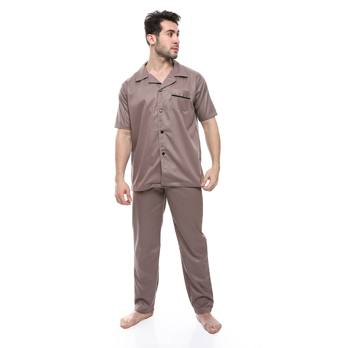 Red circle -  - Beige Turn Down Collar Elastic Waist Pajama Set