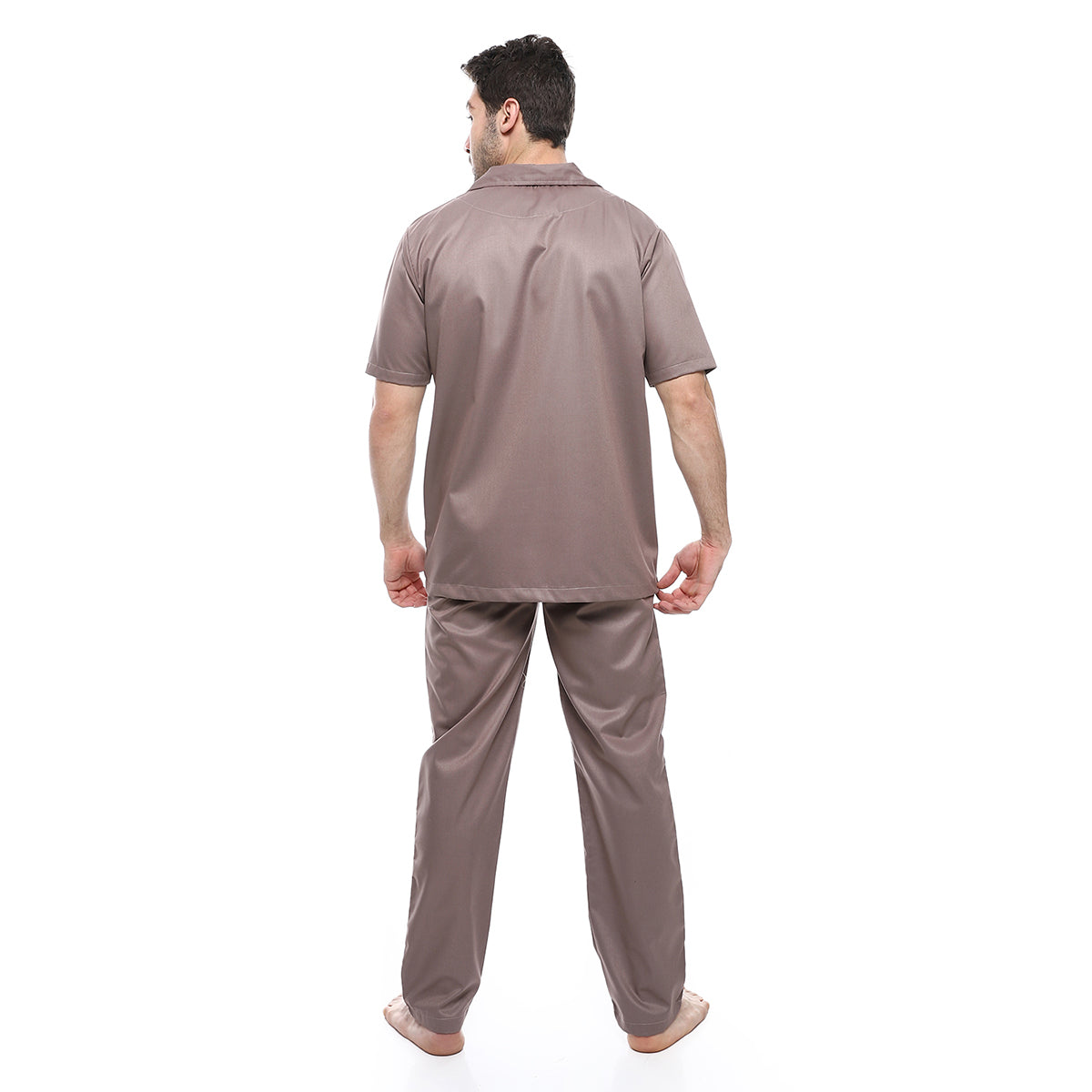 Red circle -  - Beige Turn Down Collar Elastic Waist Pajama Set