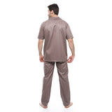 Red circle -  - Beige Turn Down Collar Elastic Waist Pajama Set
