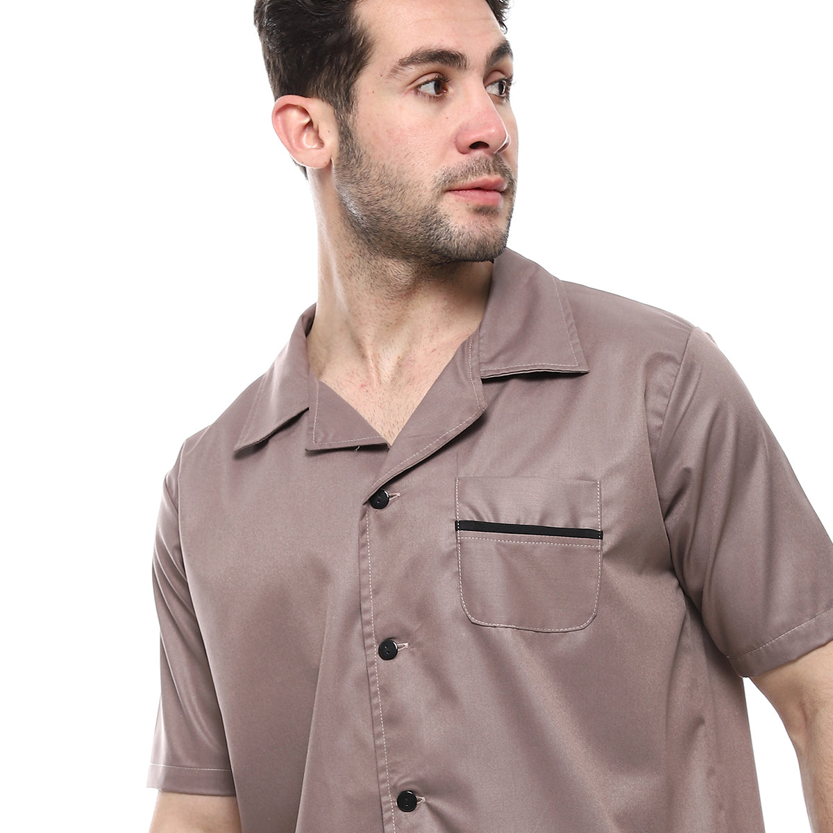 Red circle -  - Beige Turn Down Collar Elastic Waist Pajama Set