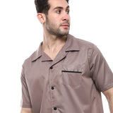 Red circle -  - Beige Turn Down Collar Elastic Waist Pajama Set