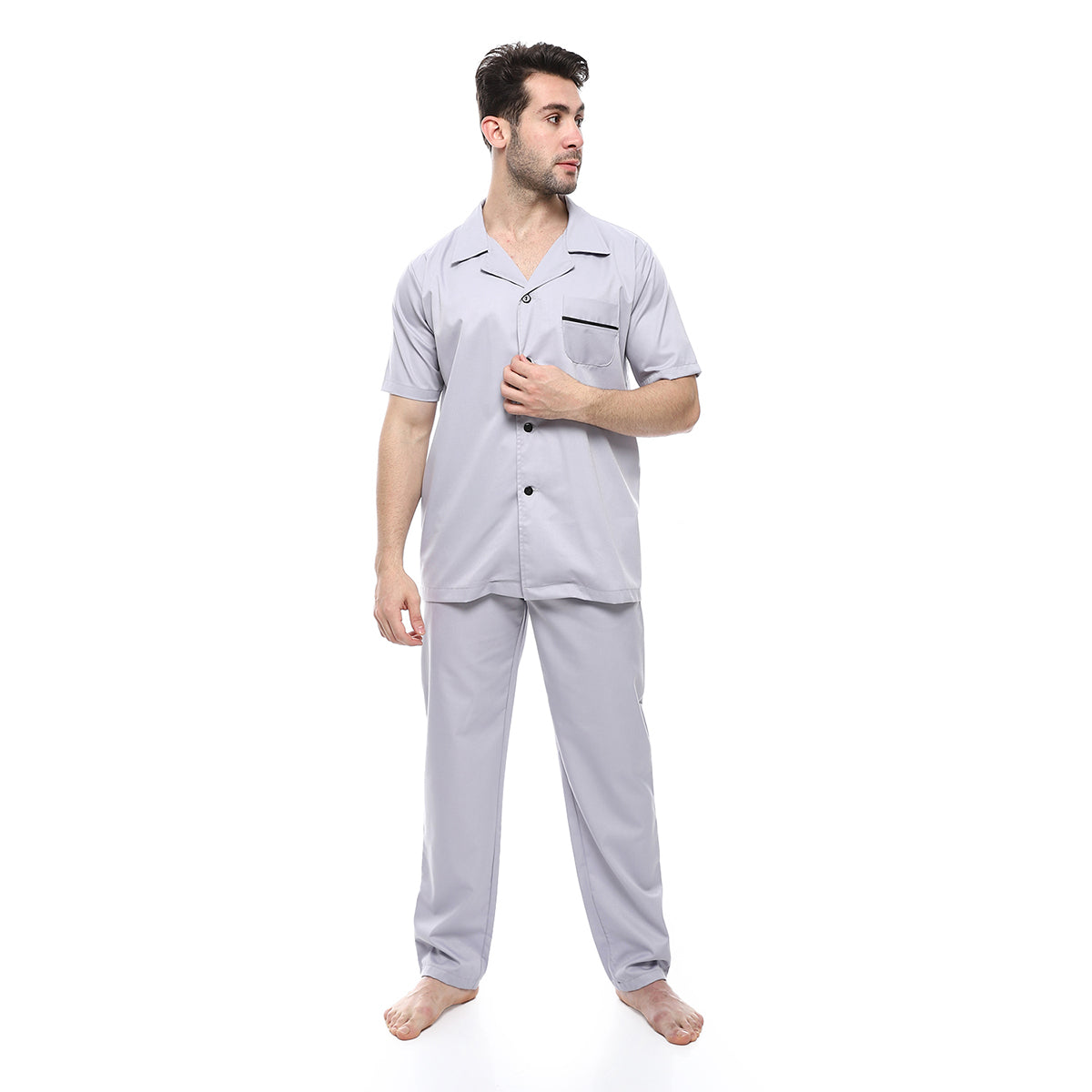 Red circle -  - Beige Turn Down Collar Elastic Waist Pajama Set