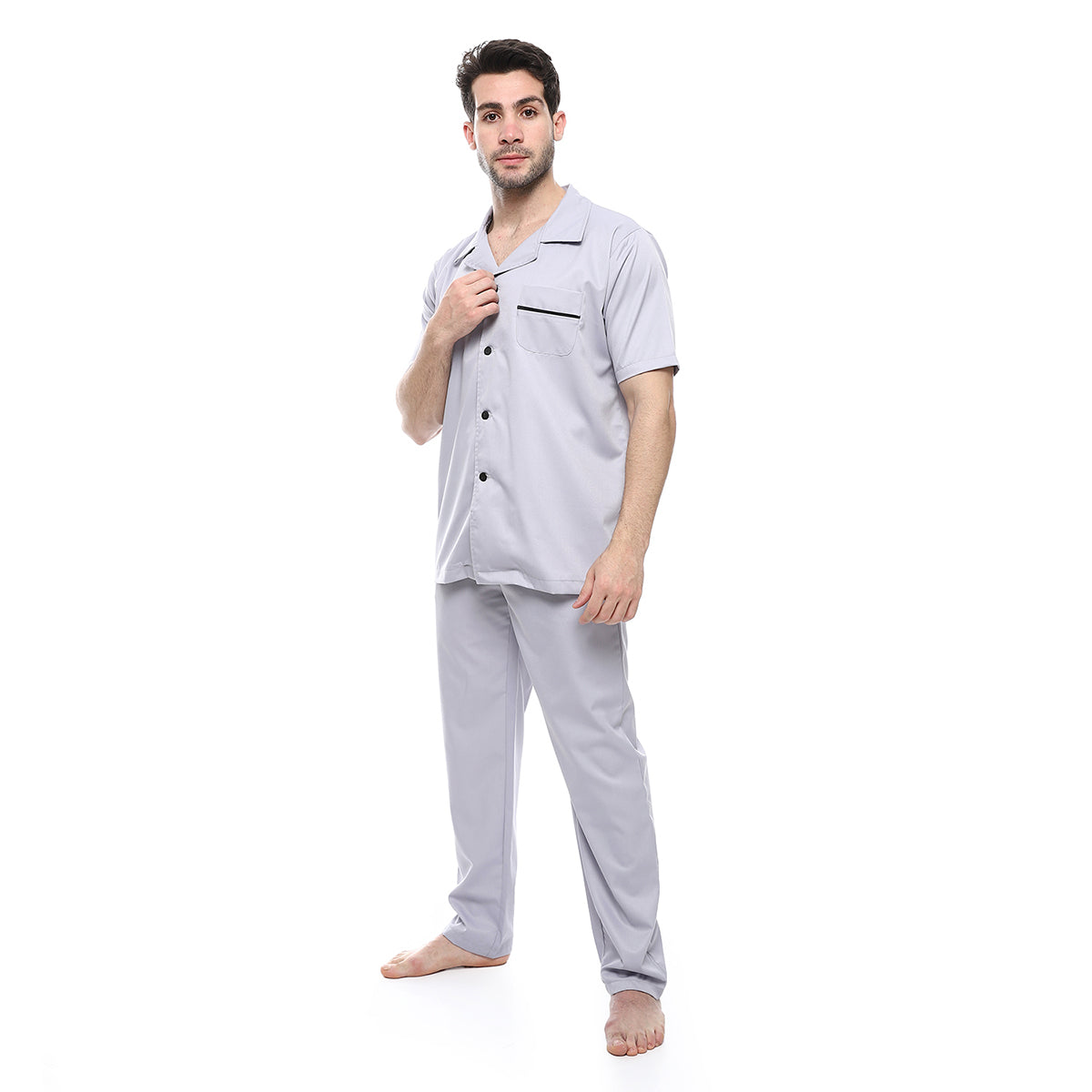Red circle -  - Beige Turn Down Collar Elastic Waist Pajama Set